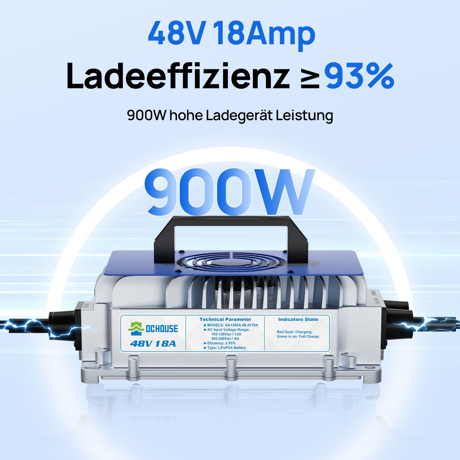 48V 18A AC-zu-DC LiFePO4 Tragbares Batterieladegerät