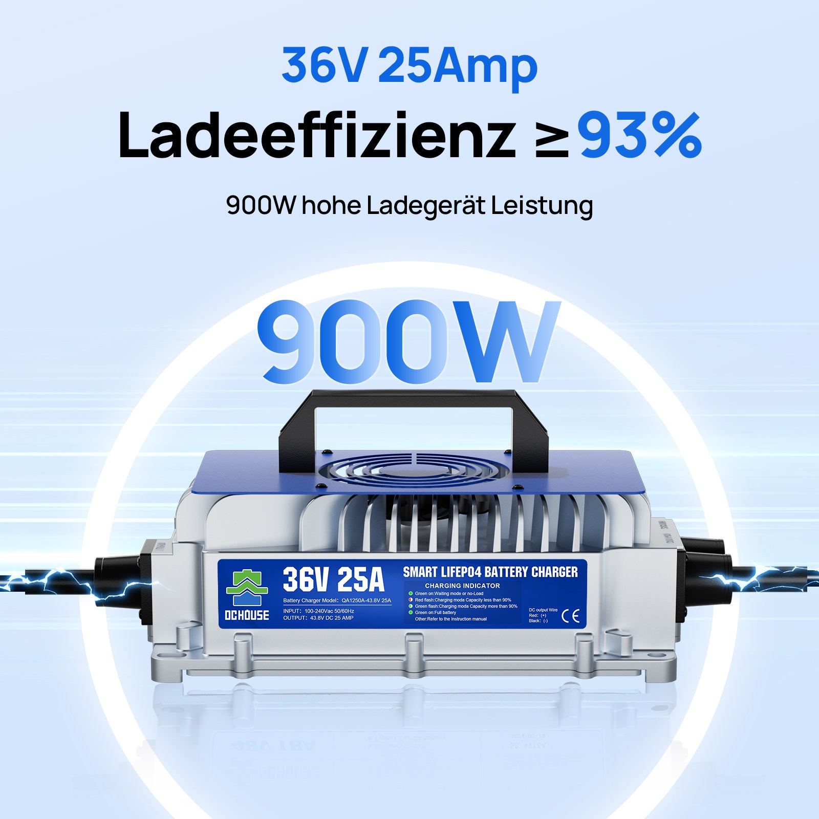 36V 25A AC-zu-DC LiFePO4 Tragbares Batterieladegerät