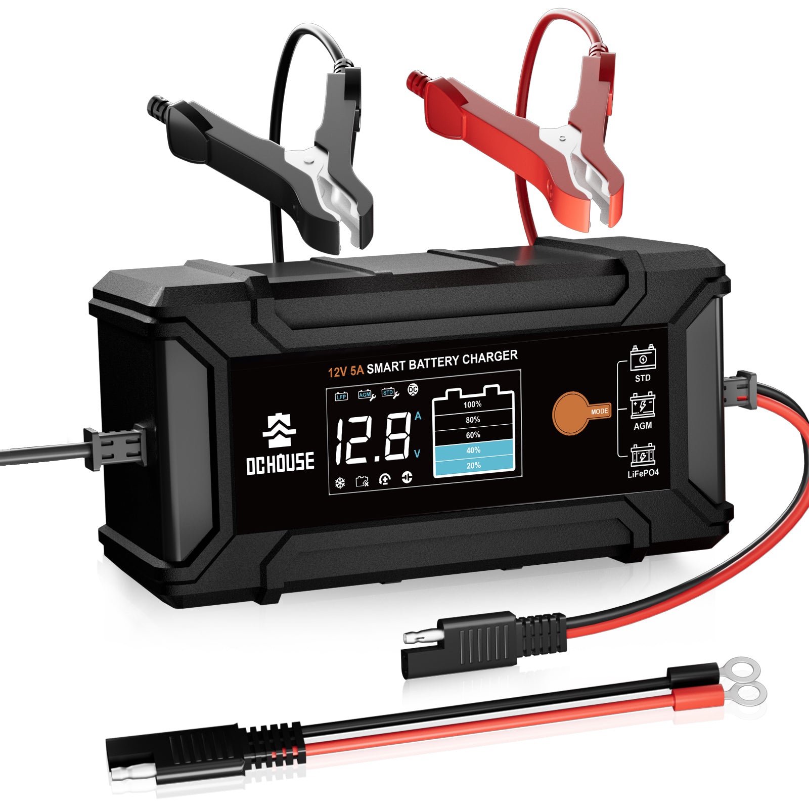 12V 5A Ladegerät mit LCD-Display für Blei Säure AGM,LiFePO4 Lithium Batterien