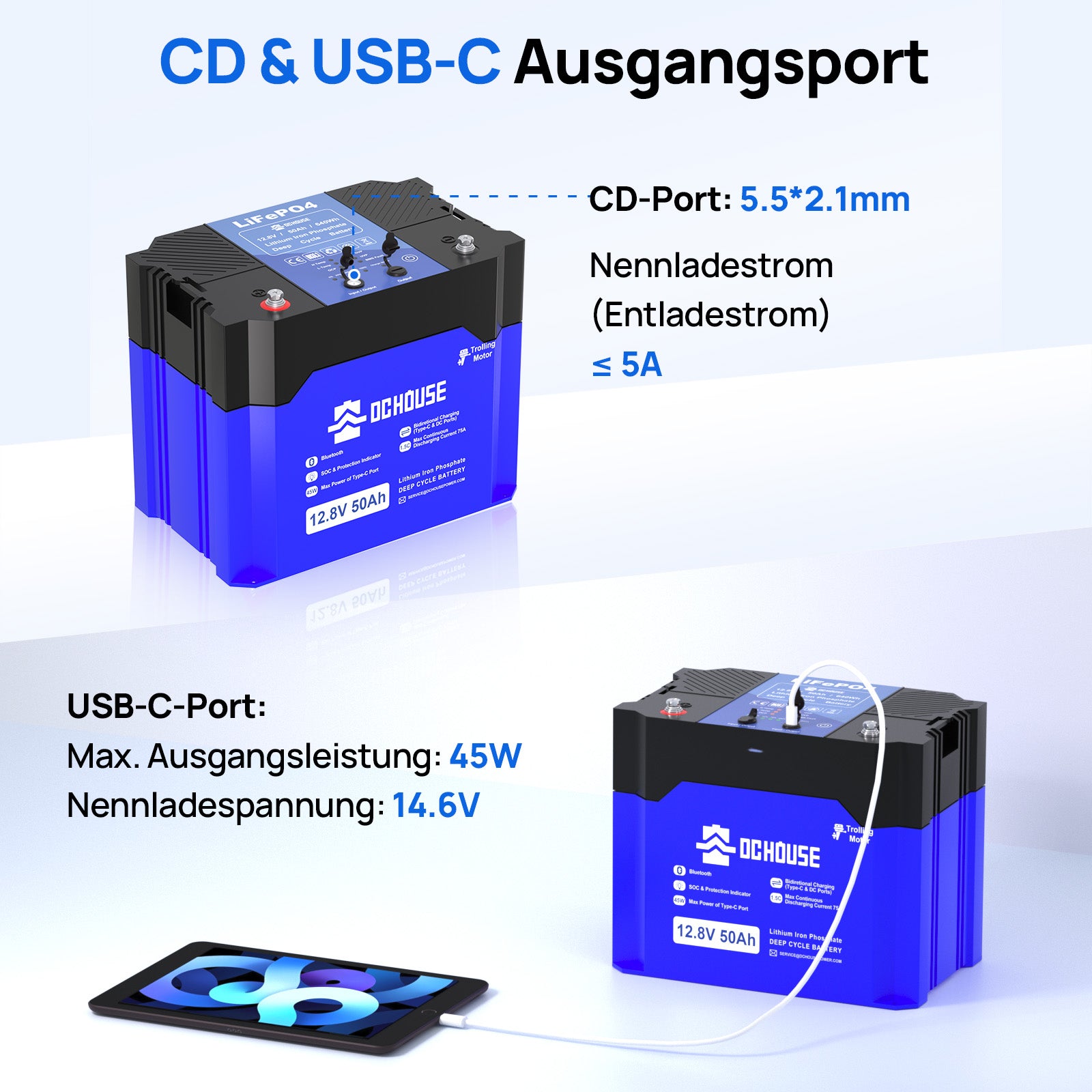 Tragbare 12V 50Ah 2.0 LiFePO4 mit Bluetooth