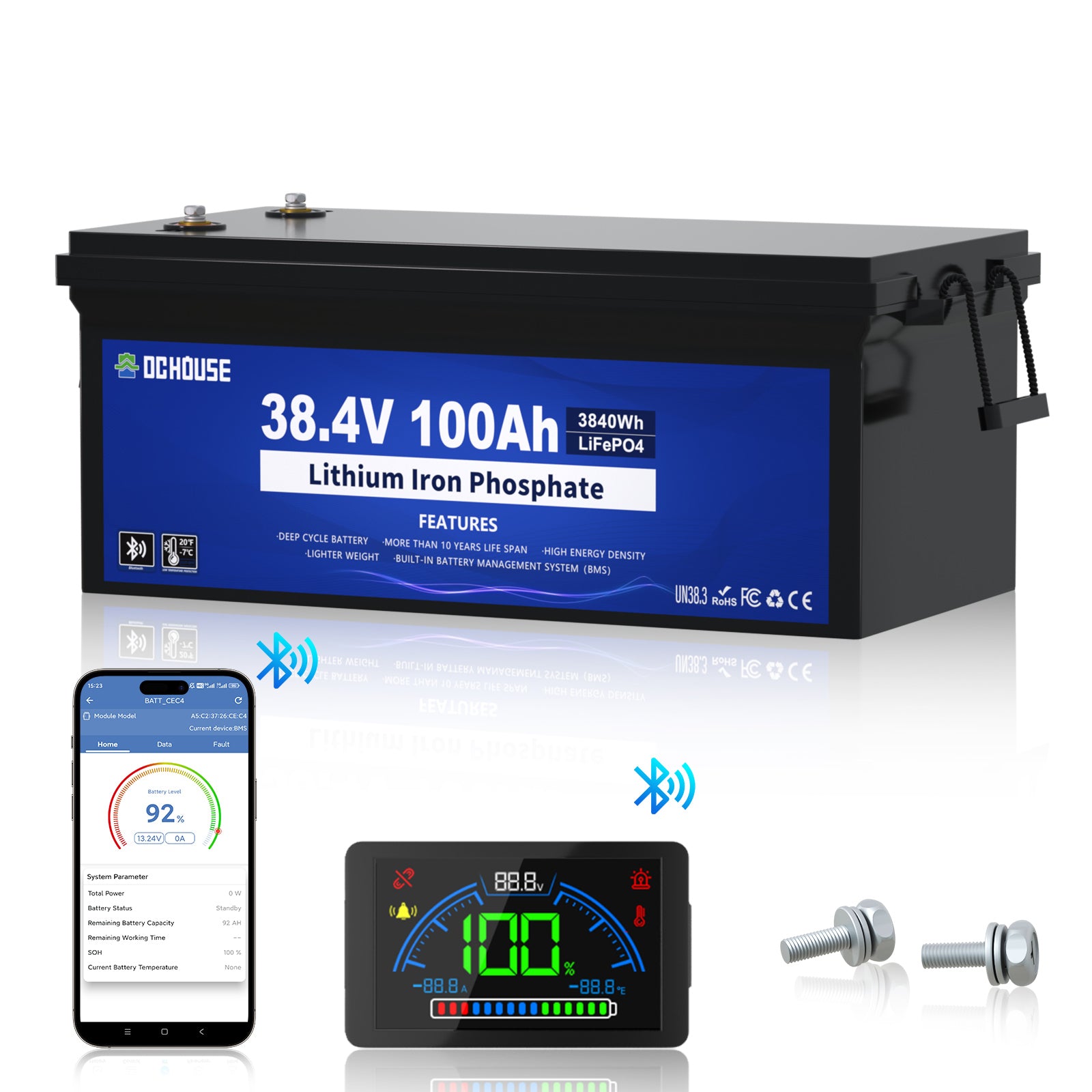 36V 100Ah Lithiumbatterie mit Niedertemperaturschutz und Bluetooth