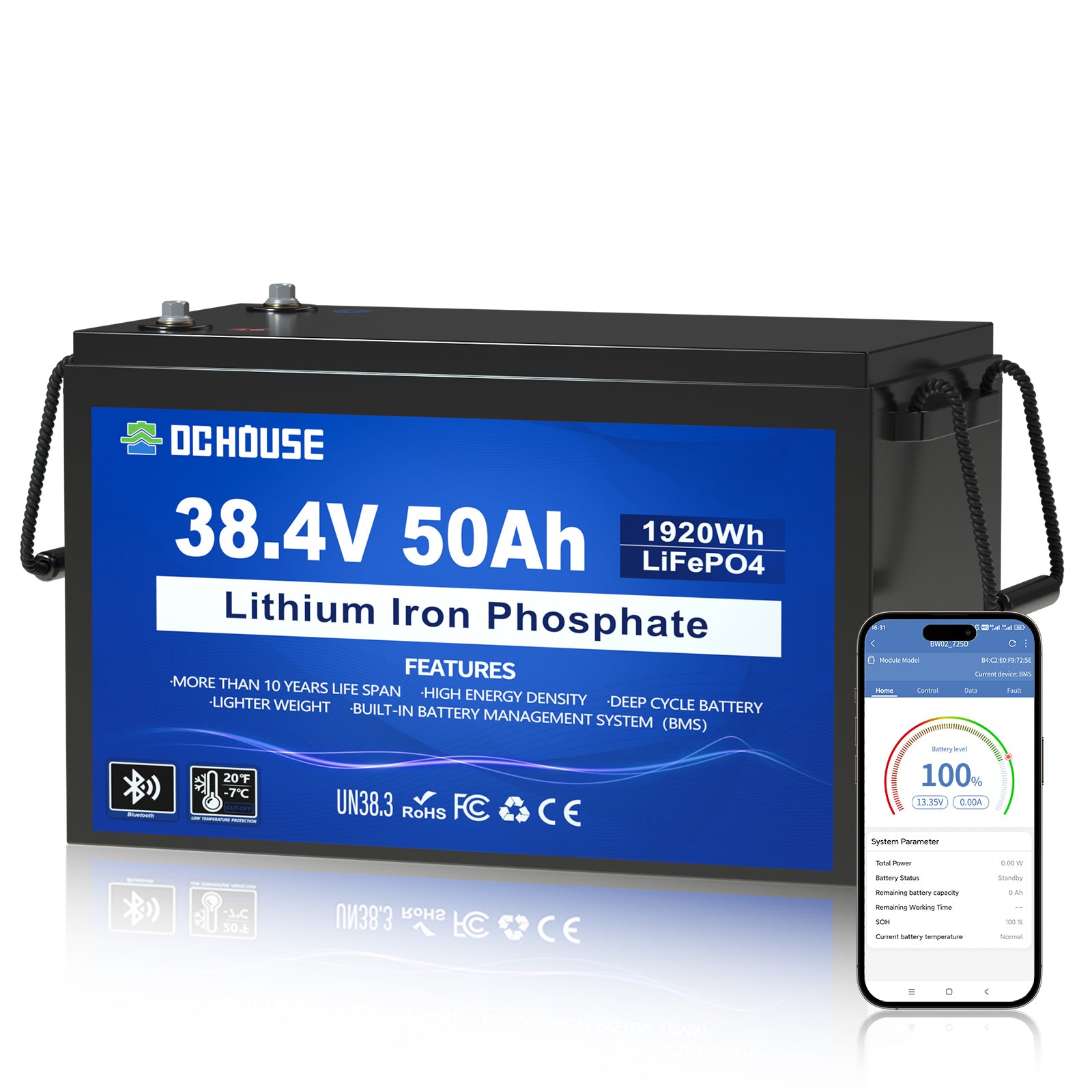36V 50Ah Lithiumbatterie mit Niedertemperaturschutz und Bluetooth