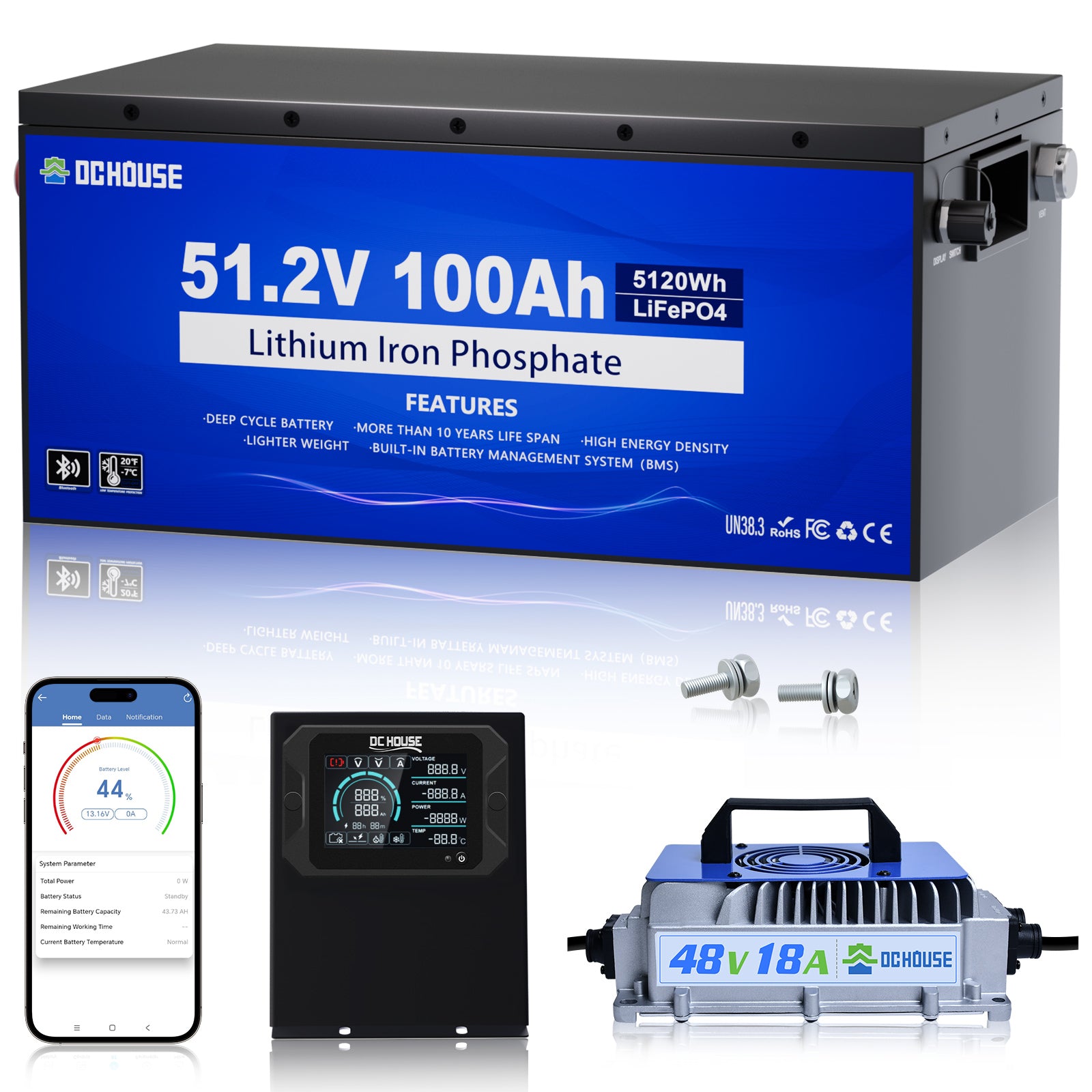 48V 100Ah Lithium-Batterie mit Metallgehäuse & Ladegerät