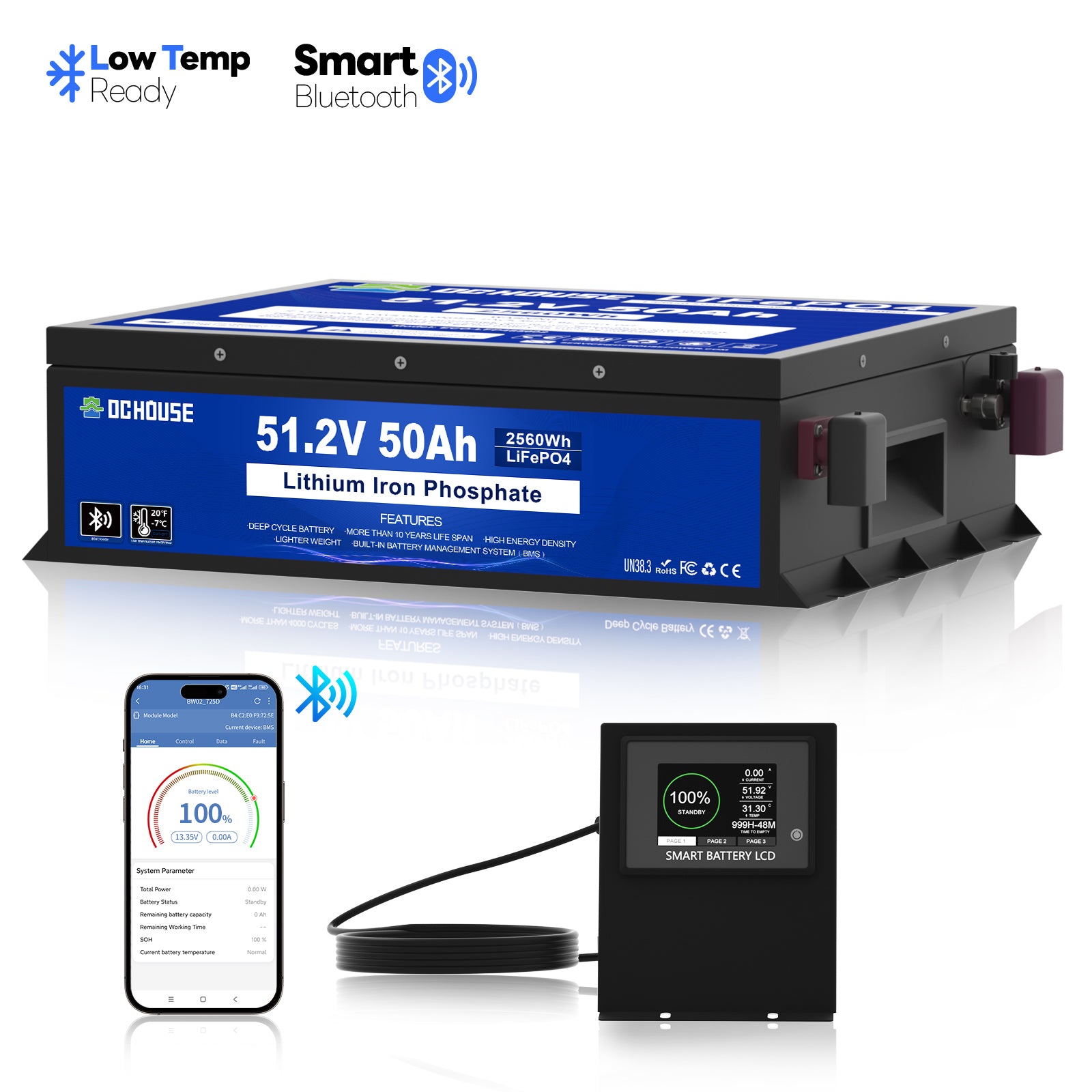 48V 50Ah LiFePO4 Batterie mit Bluetooth und Niedrigtemperaturschutz