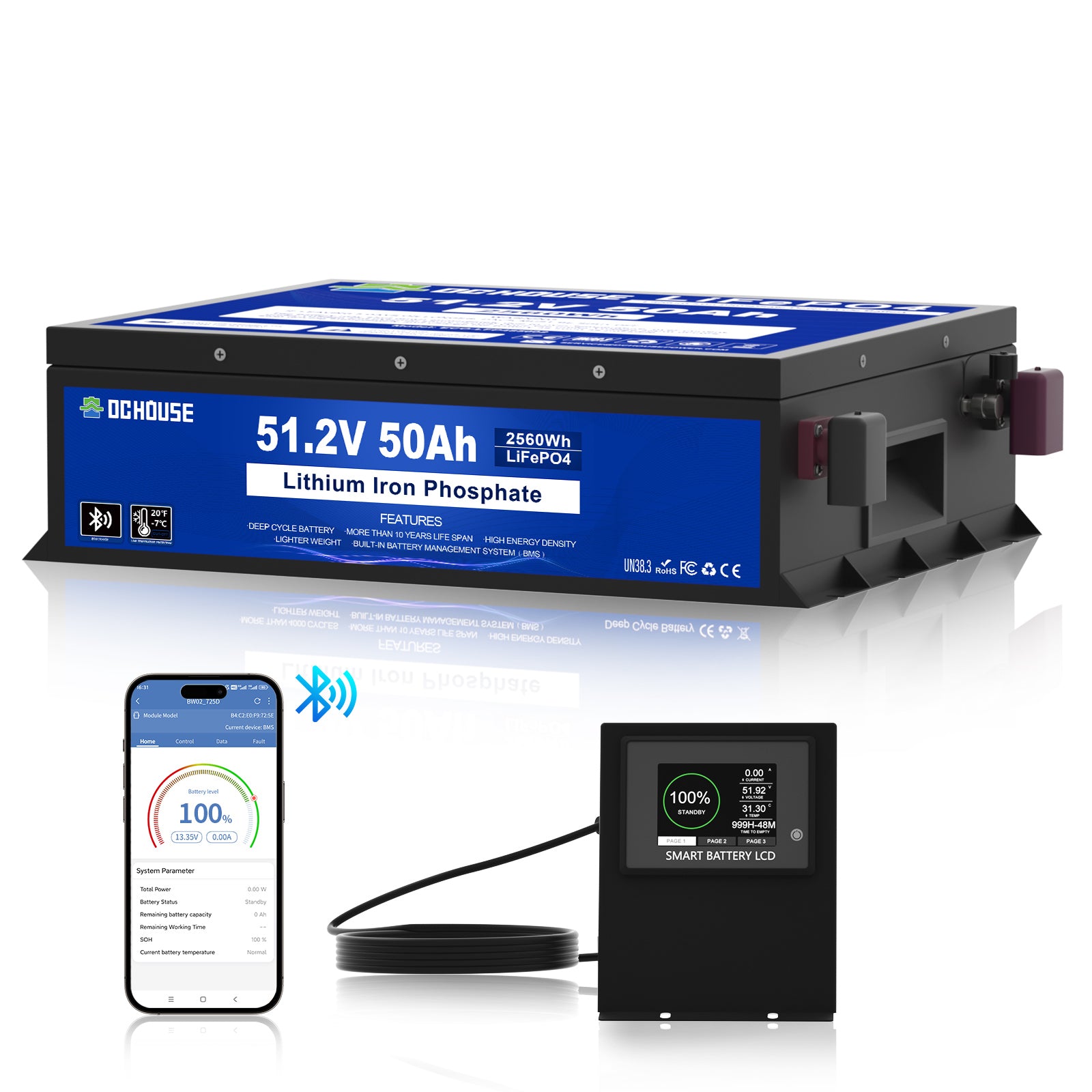 48V 50Ah LiFePO4 Batterie mit Bluetooth und Niedrigtemperaturschutz