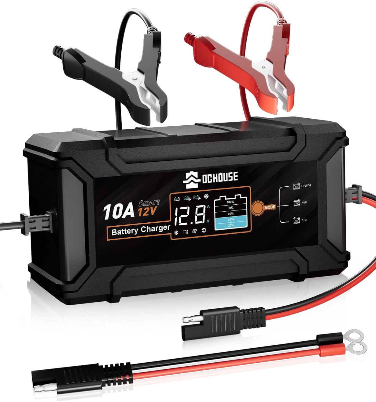 12V 10A Ladegerät mit LCD-Display für Blei Säure AGM,LiFePO4 Lithium Batterien