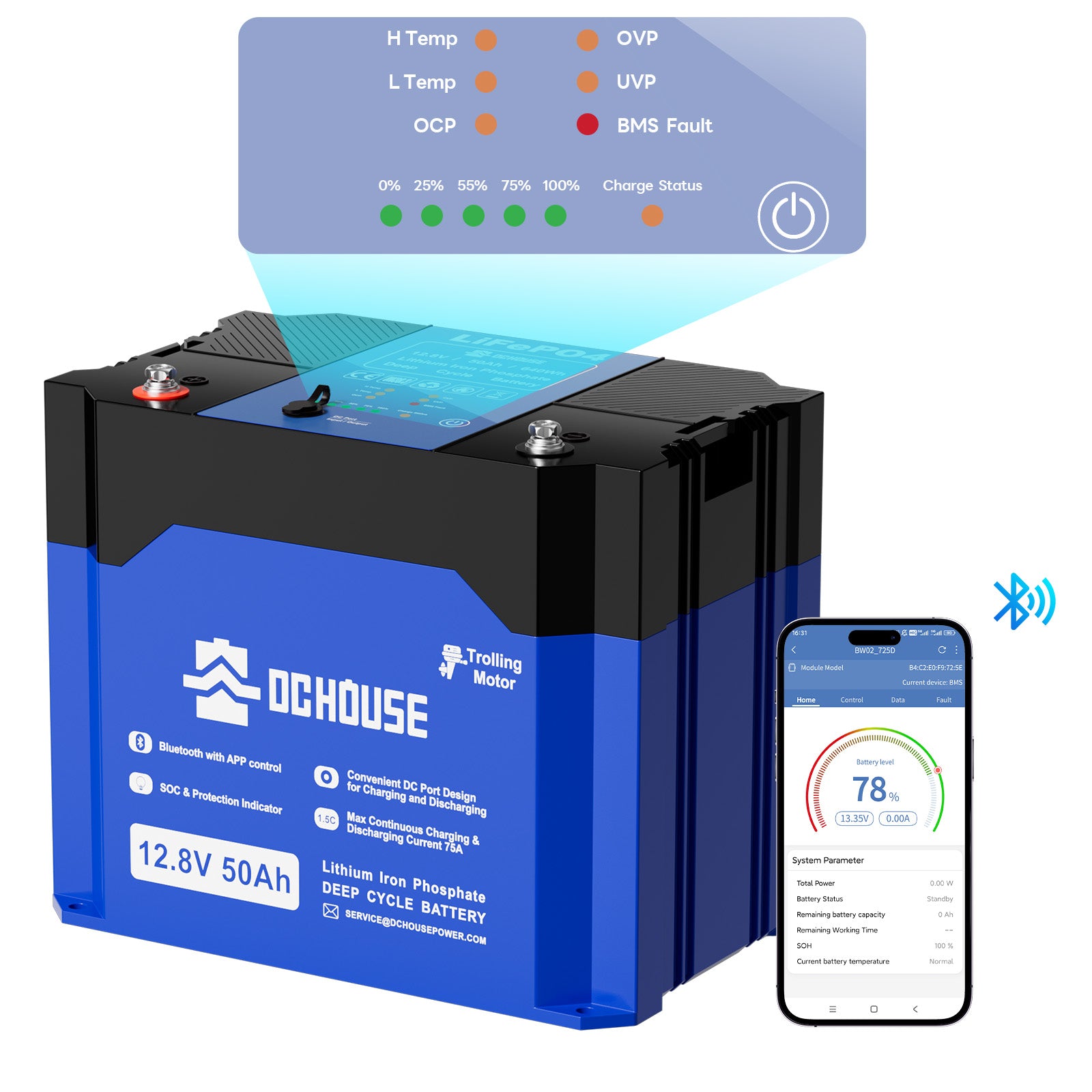 Tragbare 12V 50Ah 2.1 LiFePO4 mit Bluetooth
