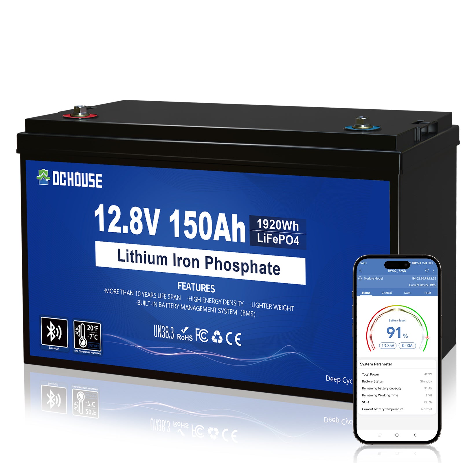 12V 150Ah LiFePO4 Batterie - Niedrigtemperaturschutz & Bluetooth-Funktion, Ideal für Wohnmobile und Solaranlagen