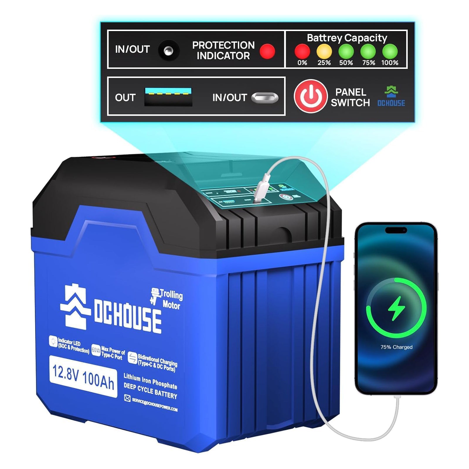 2.0 Tragbare 12V 100Ah LiFePO4 Lithium Batterie