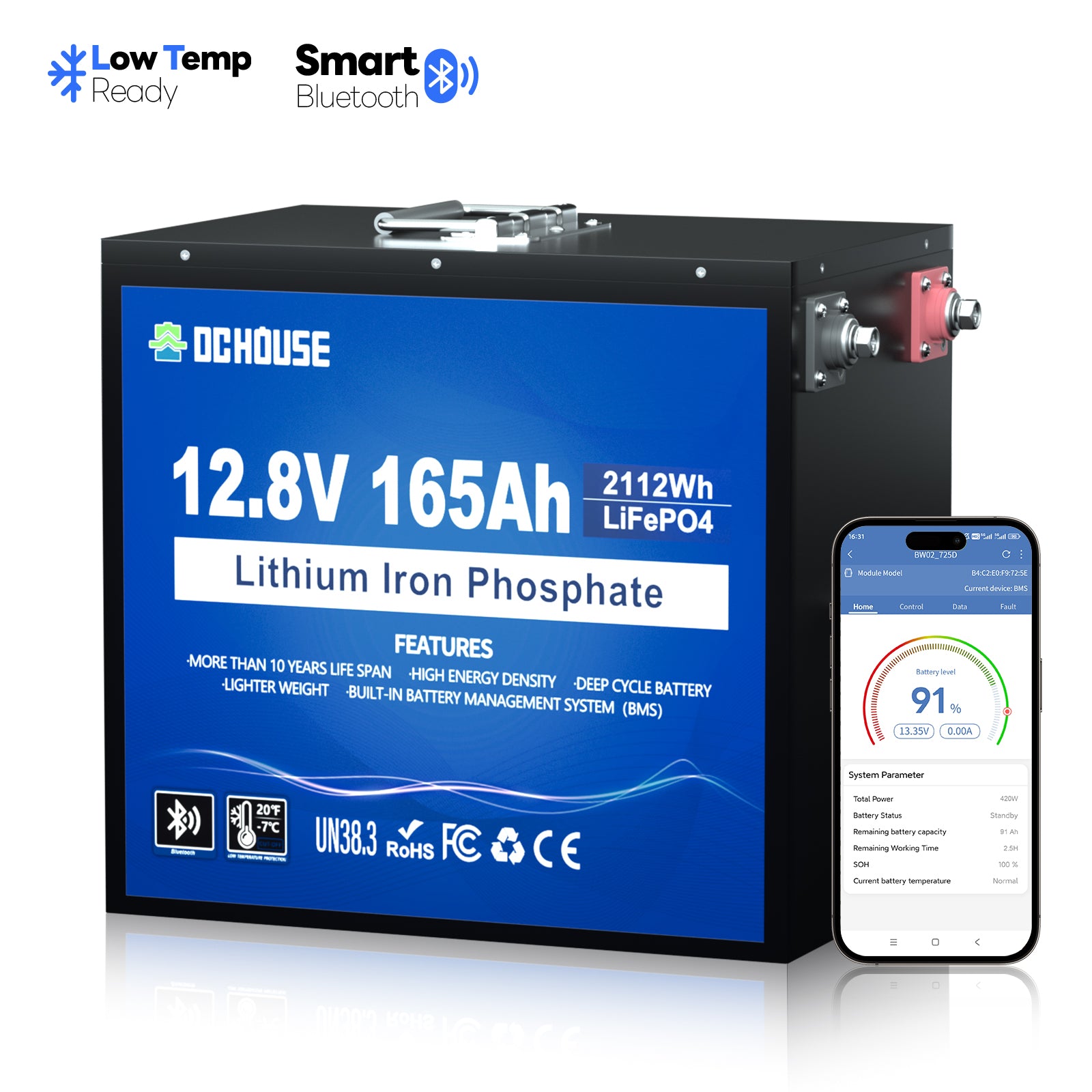 12V 165Ah LiFePO4 Batterie mit Bluetooth und Niedrigtemperaturschutz