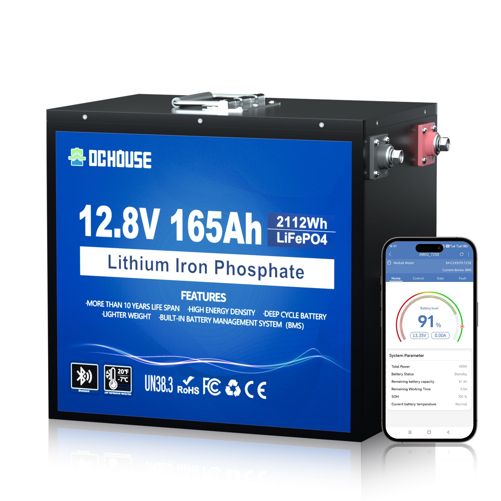 12V 165Ah LiFePO4 Batterie mit Bluetooth und Niedrigtemperaturschutz