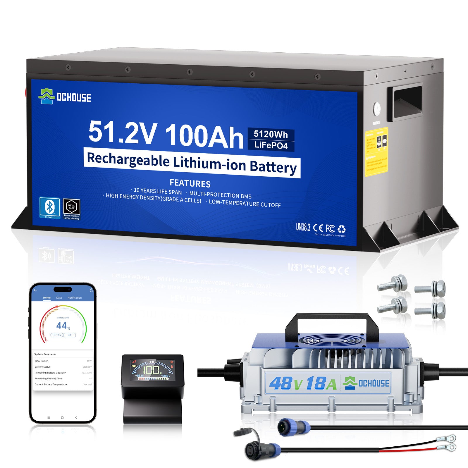 [15 Tage Vorverkauf]48V 100Ah LiFePO4 Batterie mit Metallgehäuse, Bluetooth und Niedertemperaturschutz  & Ladegerät