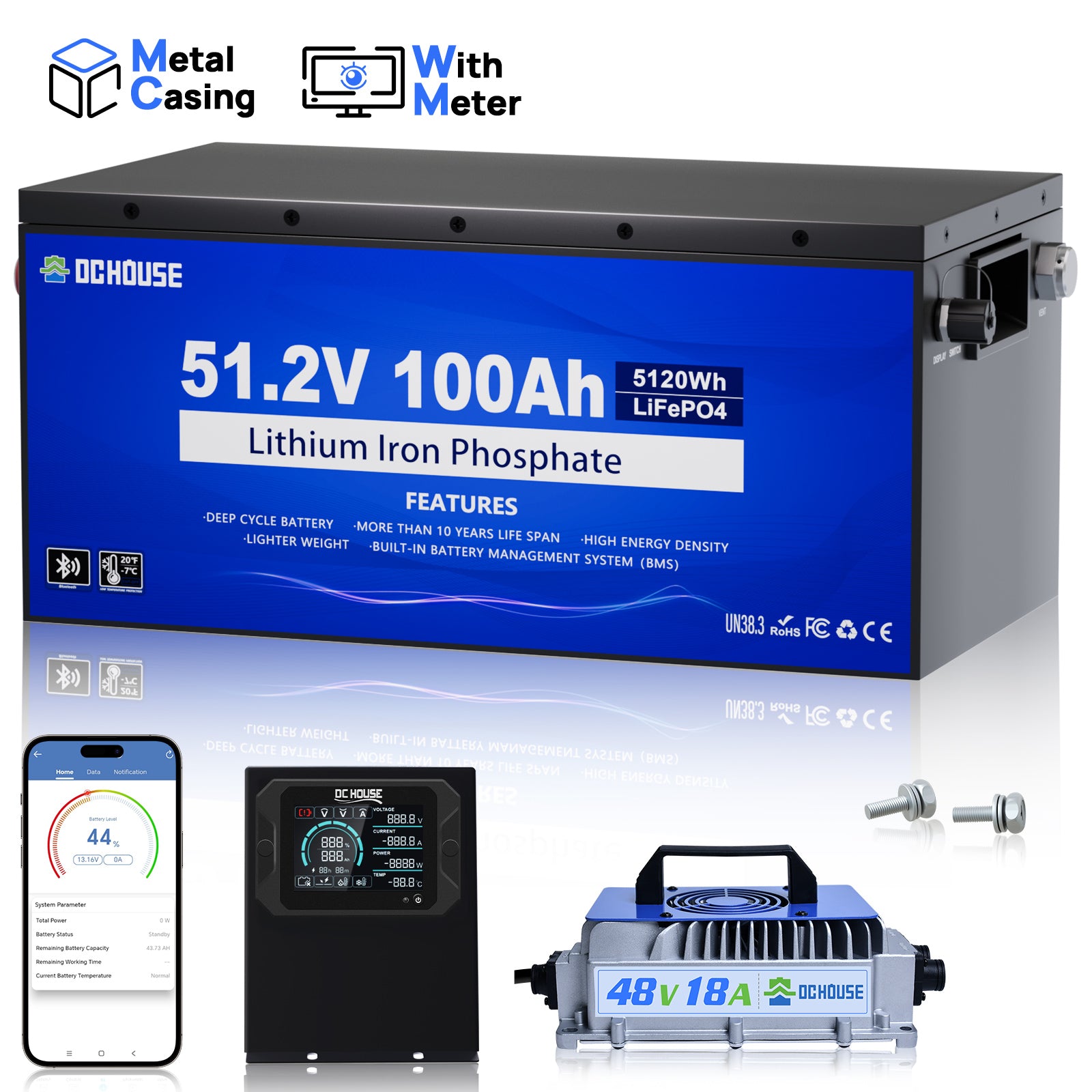 48V 100Ah Lithium-Batterie mit Metallgehäuse & Ladegerät