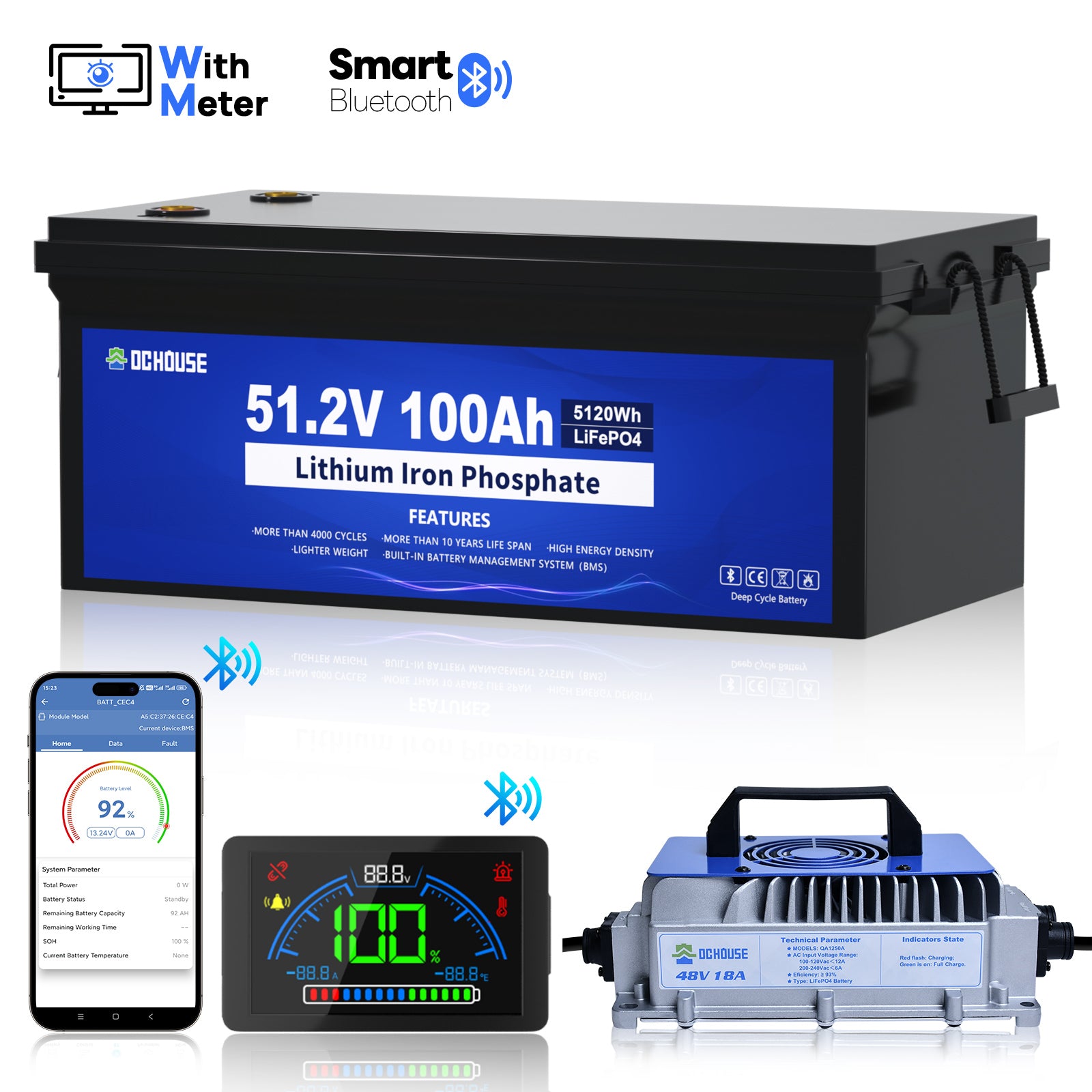 48V 100Ah Bluetooth mit Ladegerät